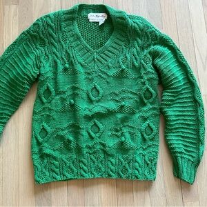 Vintage Peter Valentine Green Cable Hand Knit Sweater
